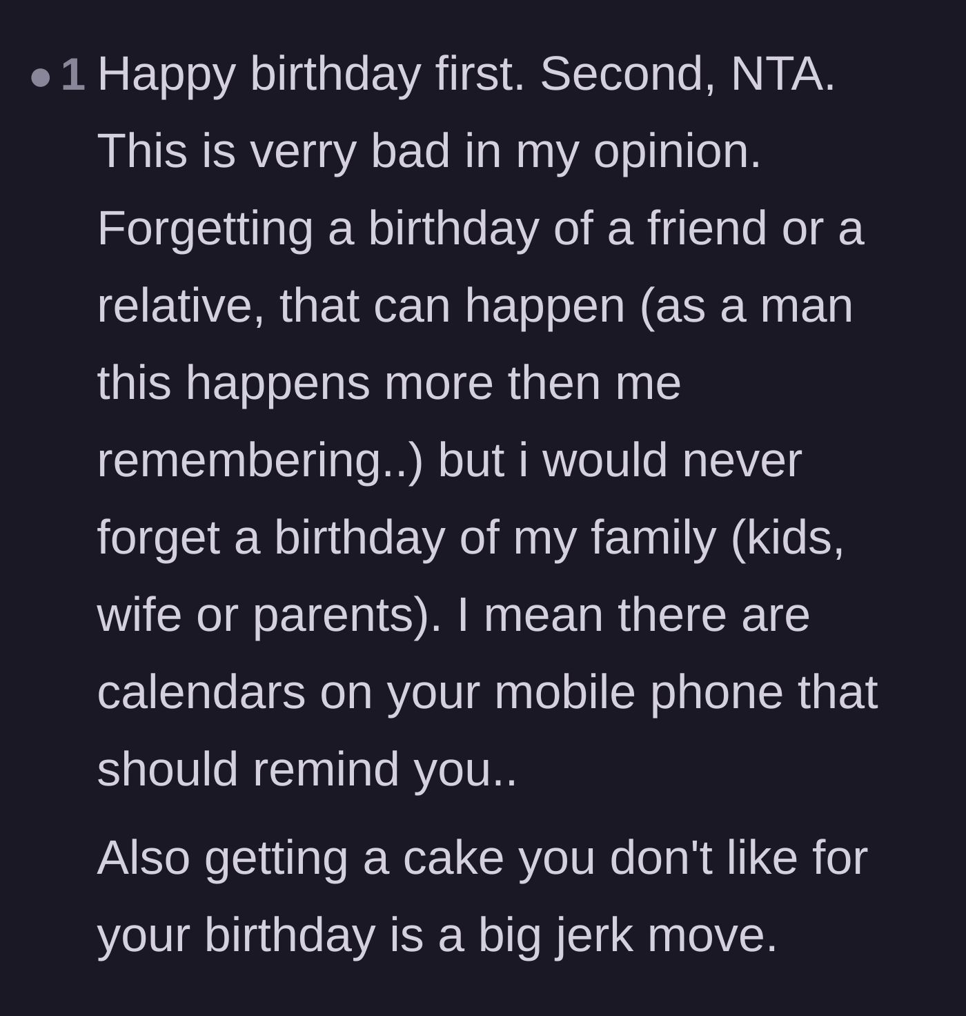 Comment thread 6 - Disbelief that parents could forget a child's birthday in the age of smartphone calendars, plus outrage over the dad's cake.