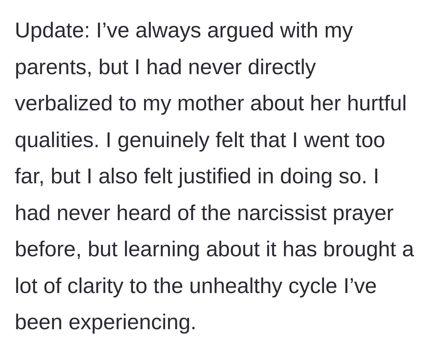 Story part 7 - The main character reflects on the argument, expressing regret but ultimately finding clarity through understanding toxic behavior patterns.