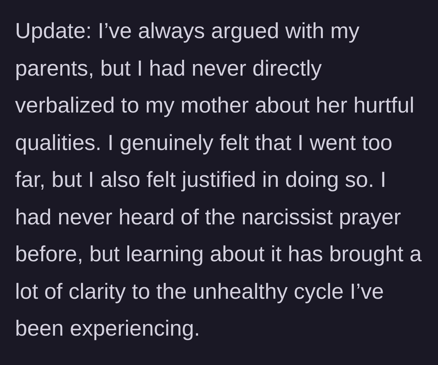 Story part 7 - The main character reflects on the argument, expressing regret but ultimately finding clarity through understanding toxic behavior patterns.
