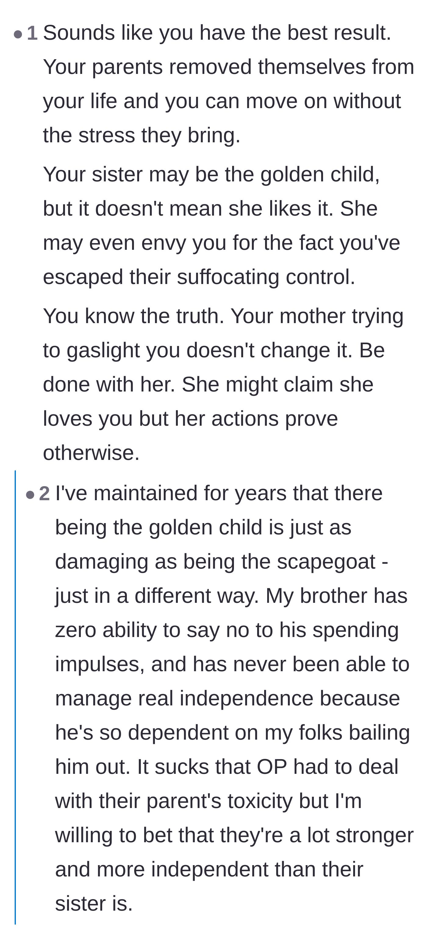 Comment thread 4 - A deep dive into how being the golden child is a different kind of trap that stunts independence.