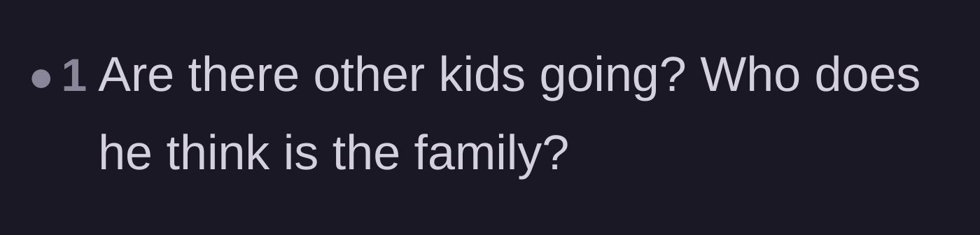 Comment thread 4 - A user asks who else is going on the trip and who the dad considers to be his family.