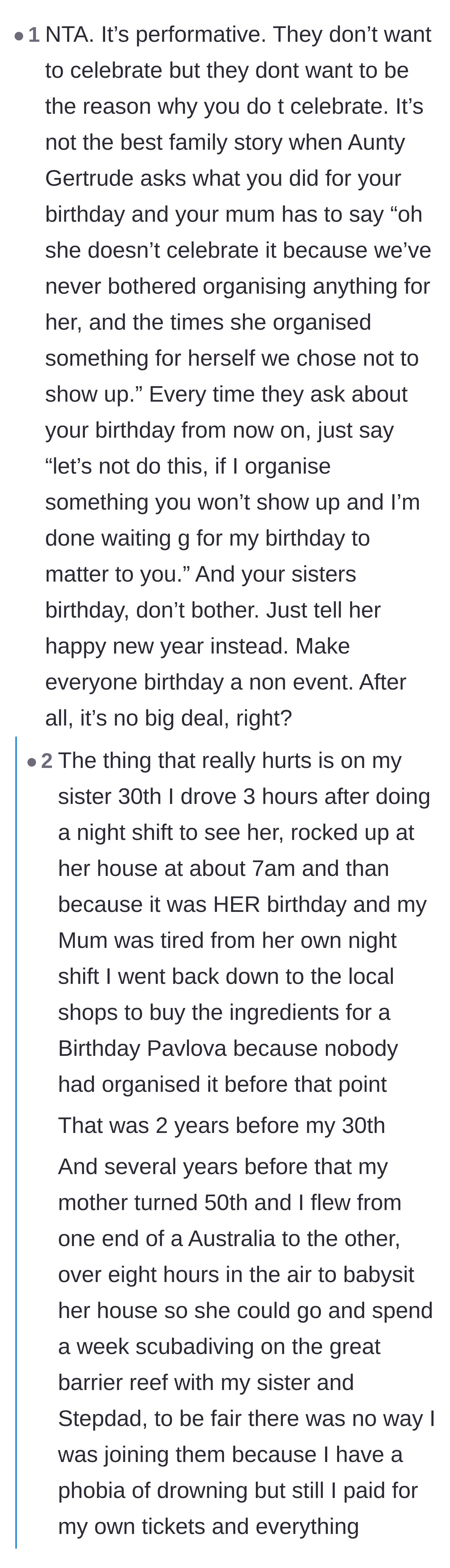 Comment thread 1 - Advice on matching the family's lack of effort and the original poster realizing she gives way more than she gets