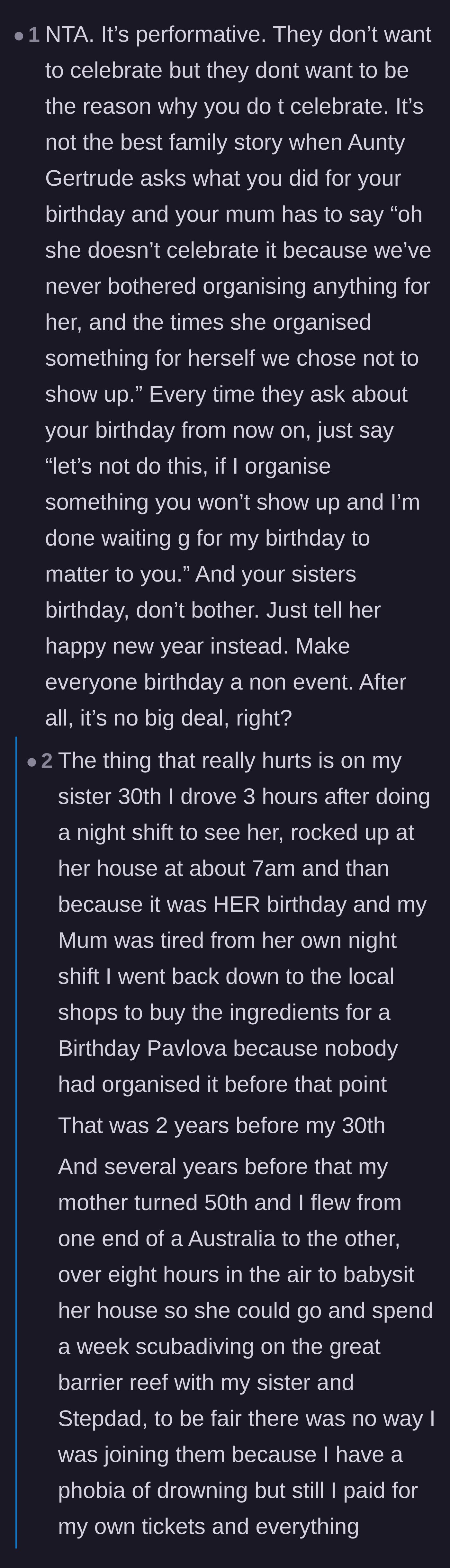 Comment thread 1 - Advice on matching the family's lack of effort and the original poster realizing she gives way more than she gets
