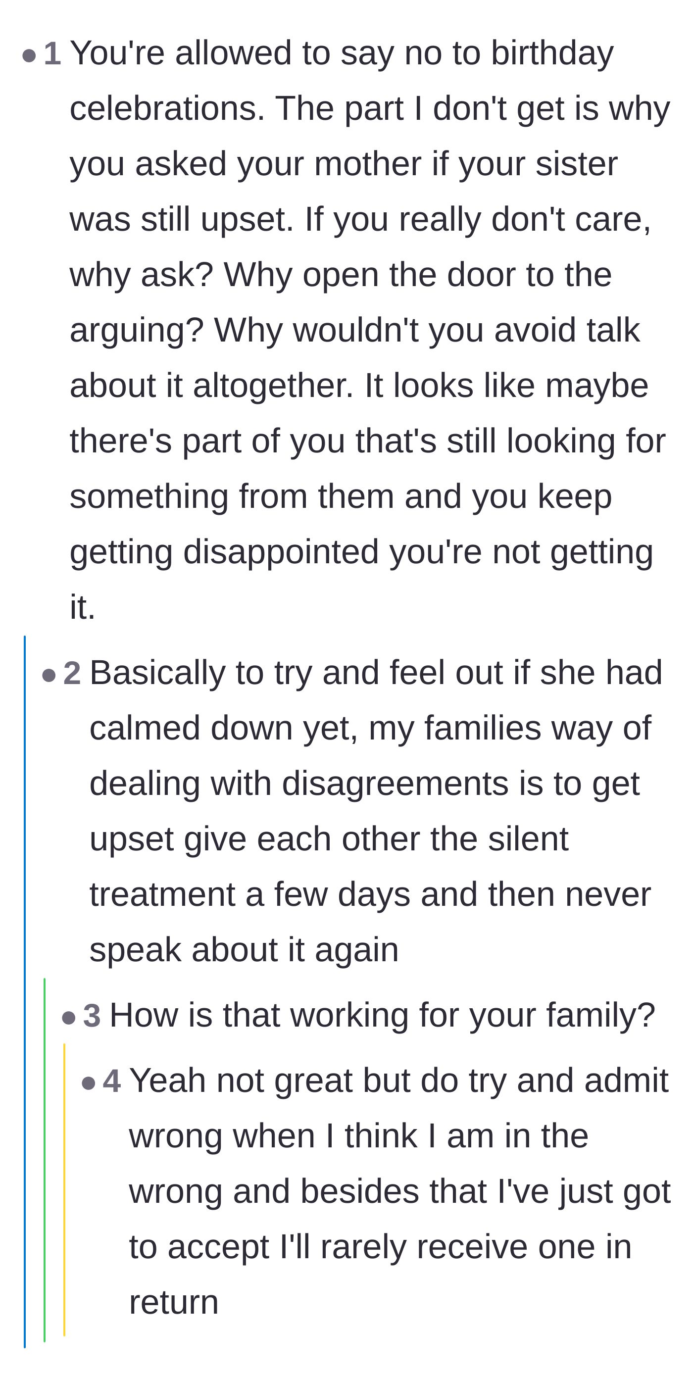 Comment thread 2 - A discussion about why the original poster still checks in on her family's feelings despite their mistreatment