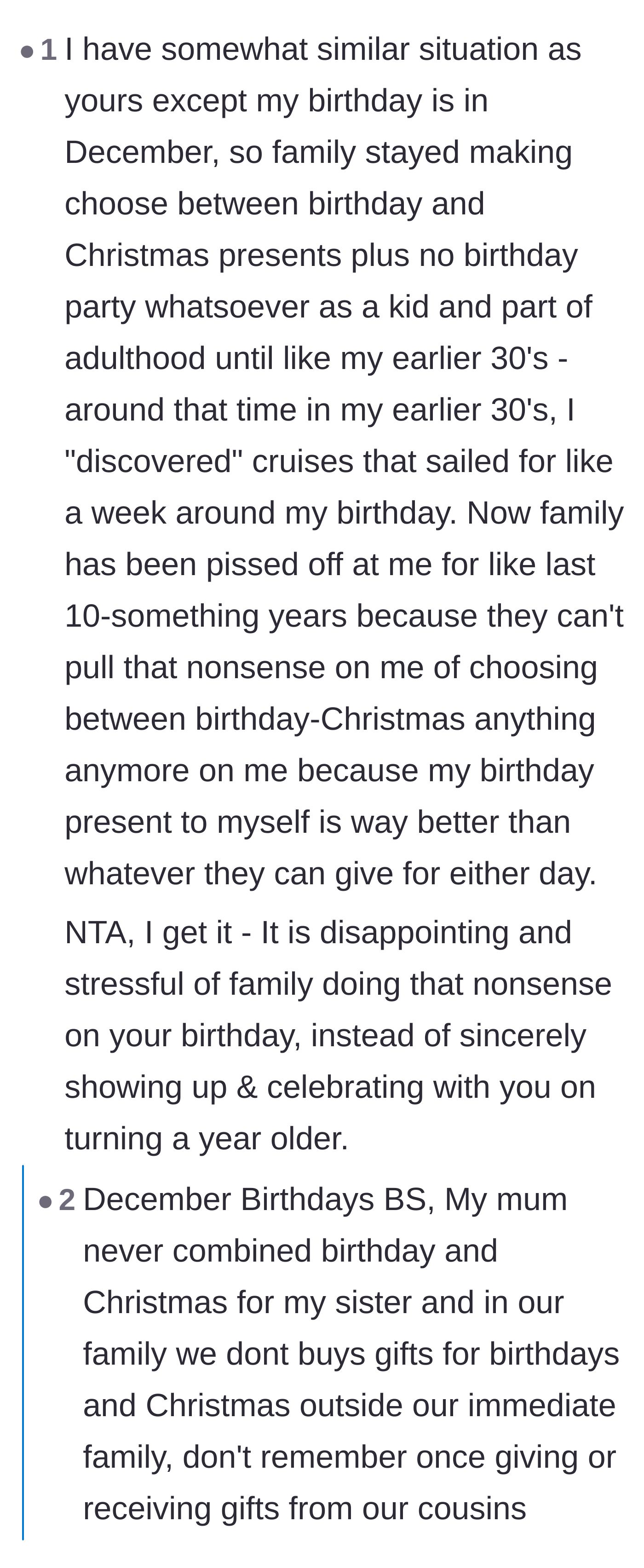 Comment thread 5 - Other users sharing their own deeply sad stories of childhood birthday neglect and sibling favoritism