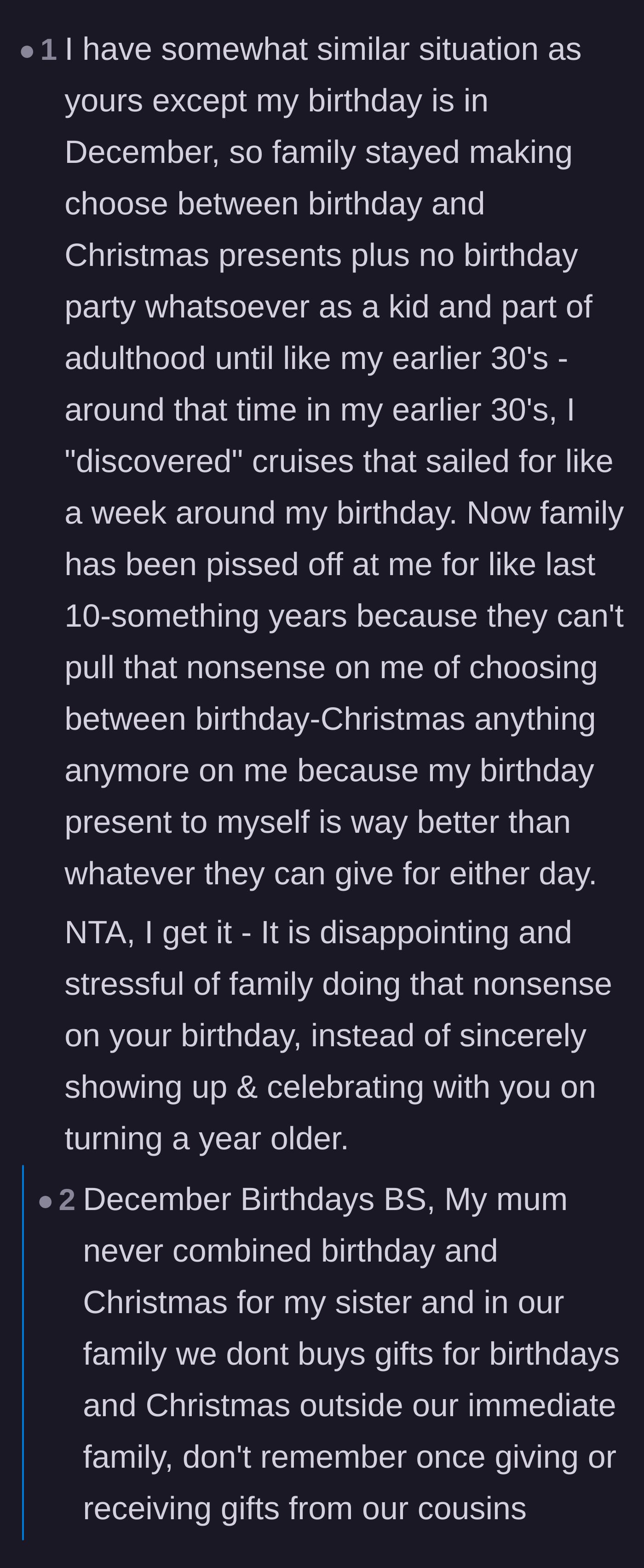 Comment thread 5 - Other users sharing their own deeply sad stories of childhood birthday neglect and sibling favoritism