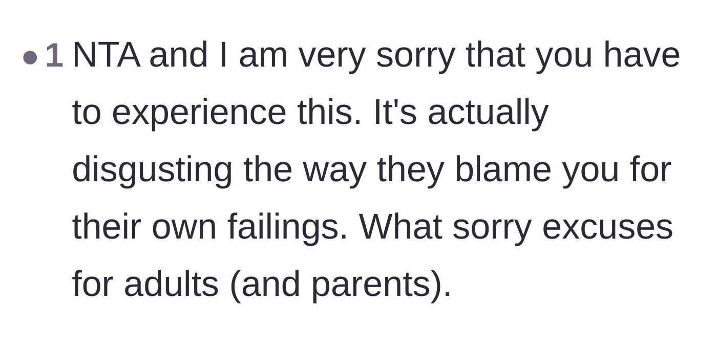 Comment thread 2 - Reader calling out the parents' disgusting behavior for blaming the teenager for their own failures.