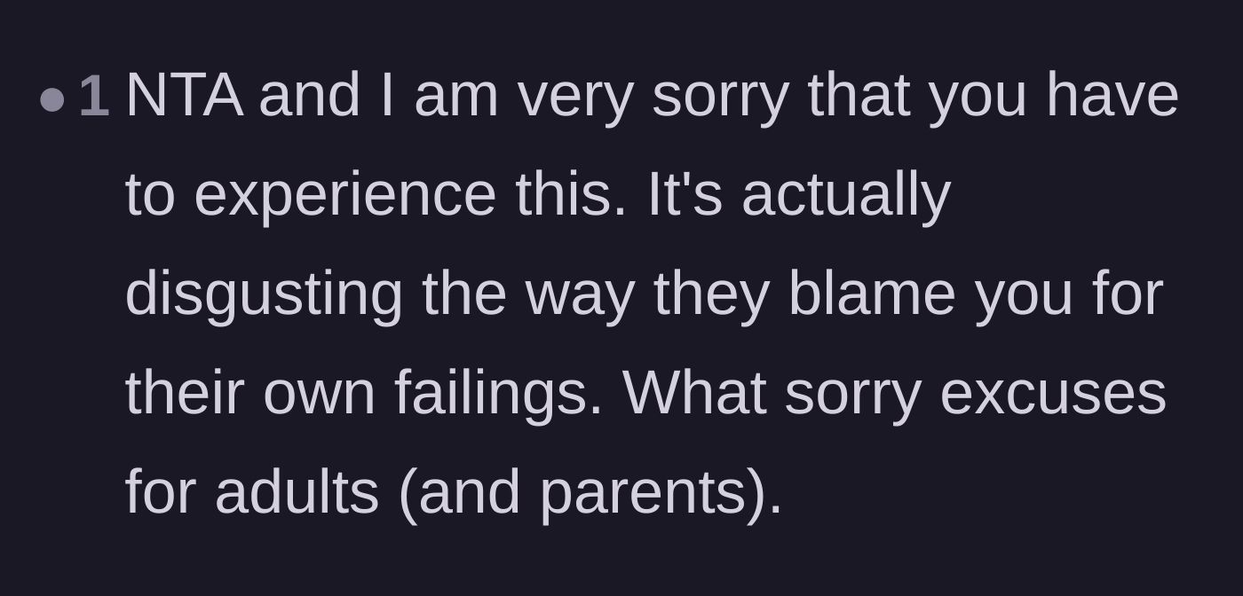 Comment thread 2 - Reader calling out the parents' disgusting behavior for blaming the teenager for their own failures.