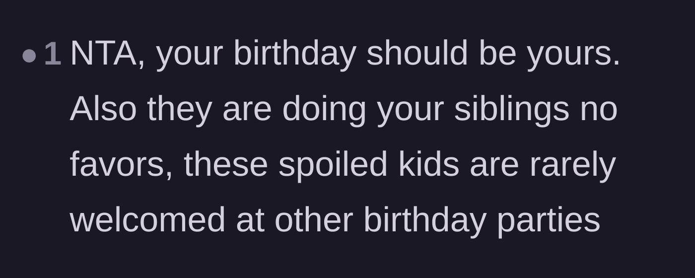 Comment thread 3 - Comment pointing out that spoiling the younger siblings will cause them social problems at other children's parties.
