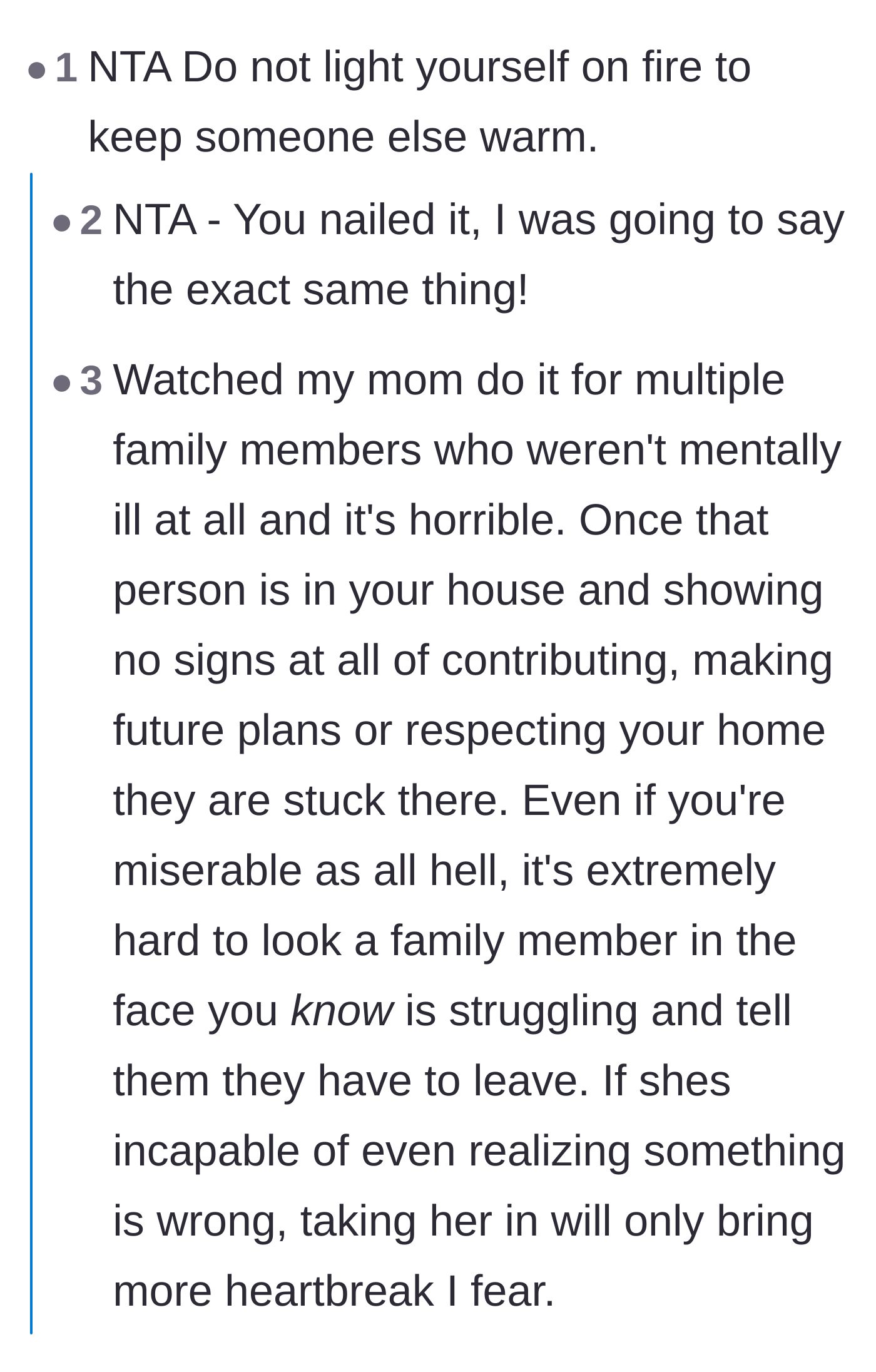 Comment thread 2 - A popular idiom warning against self-sacrifice, with replies validating the misery of taking in a struggling family member.