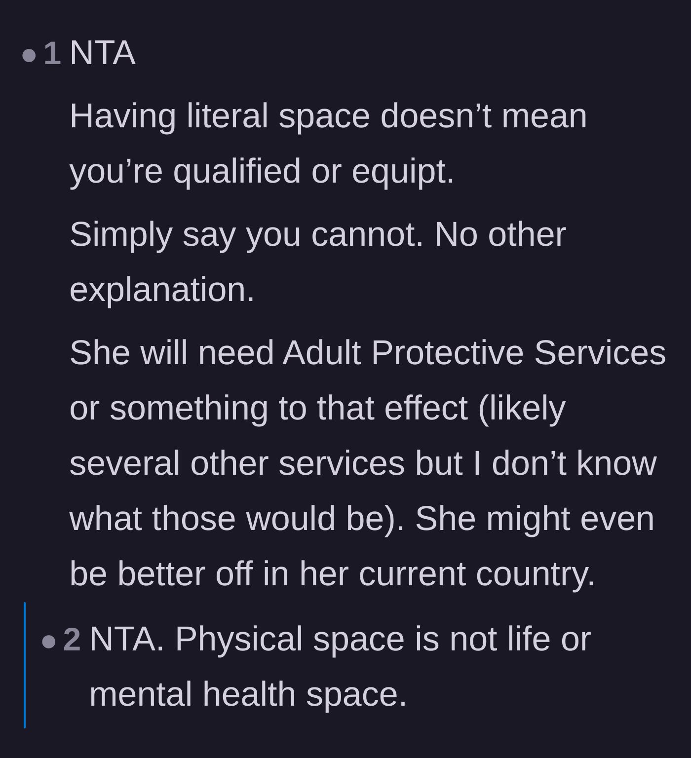 Comment thread 3 - Comments affirming that having an empty bedroom does not mean you are qualified to be a mental health professional.