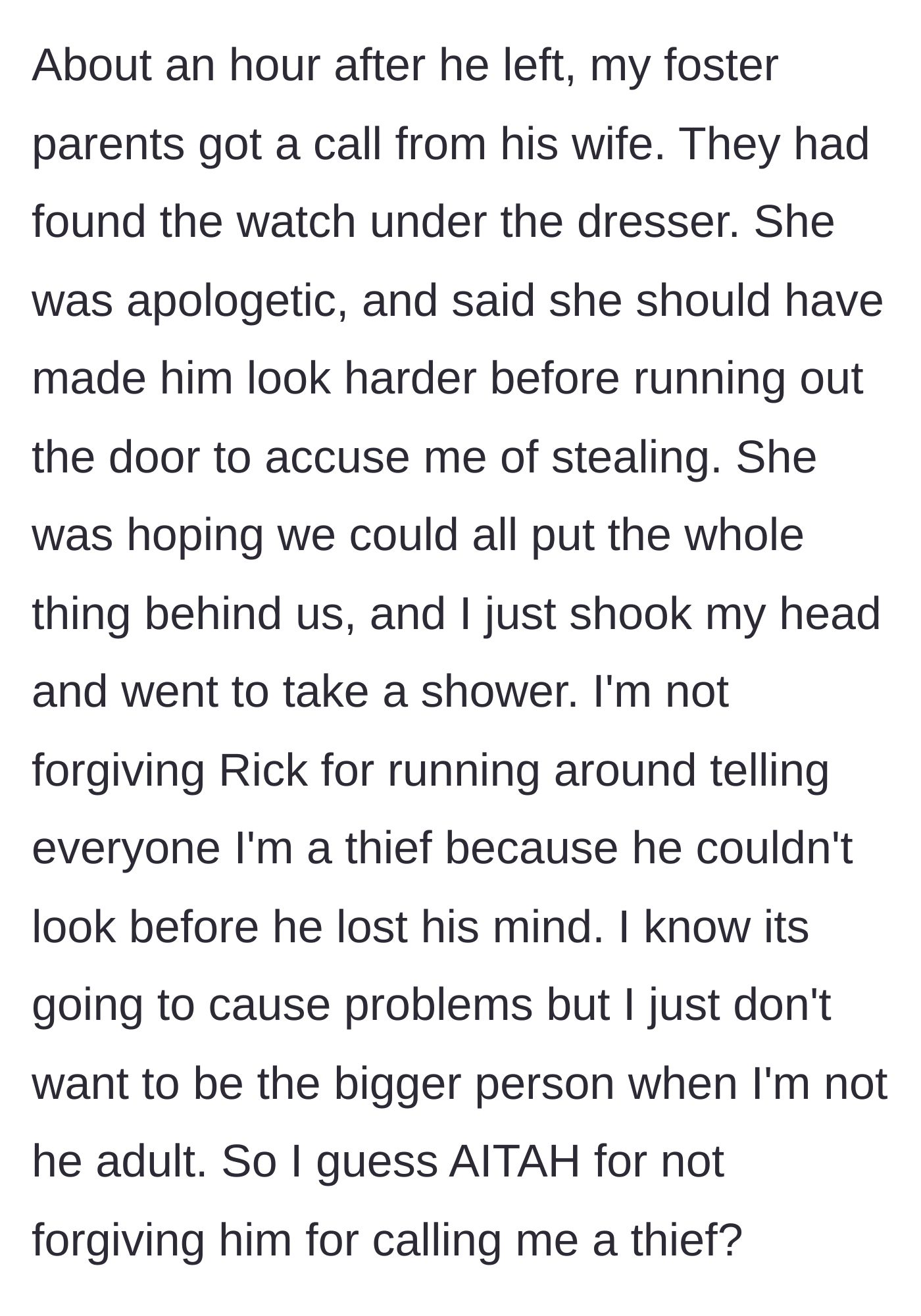 Story part 5 - Rick's wife calls an hour later to say she found the watch under a dresser, expecting the teen to just forgive and forget.