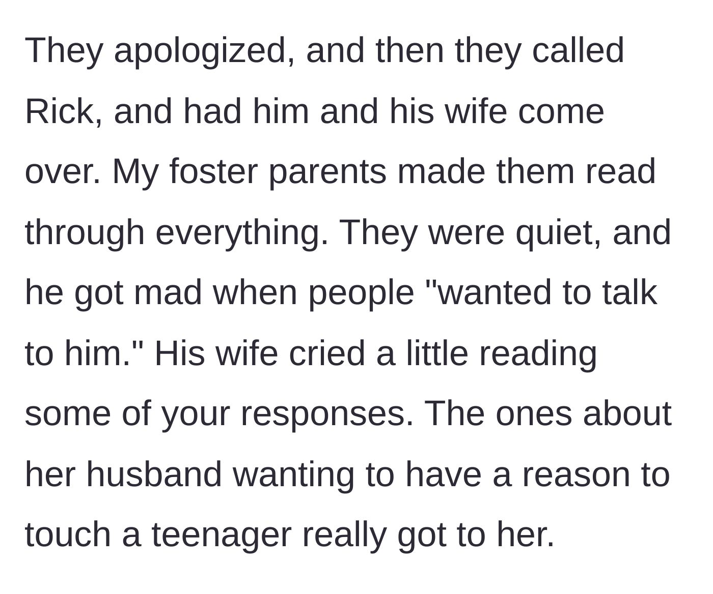 Story part 7 - The foster parents summon Rick and his wife, forcing them to read the brutal internet comments about their behavior.