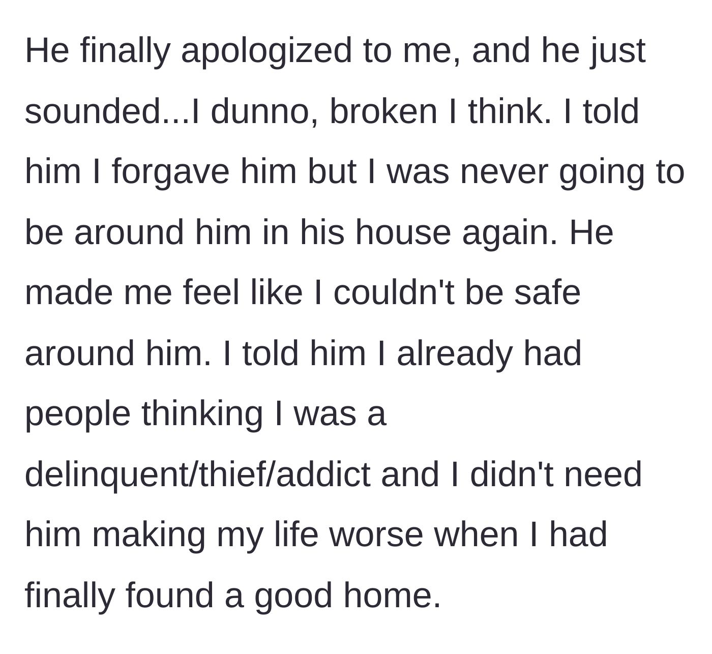 Story part 9 - Rick finally apologizes to the teen, who forgives him but sets a strict boundary to never visit his house again.