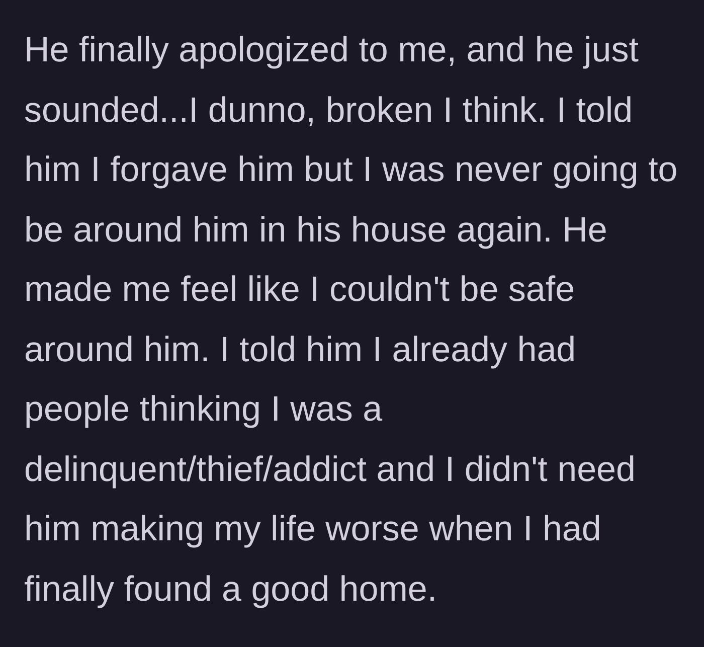 Story part 9 - Rick finally apologizes to the teen, who forgives him but sets a strict boundary to never visit his house again.