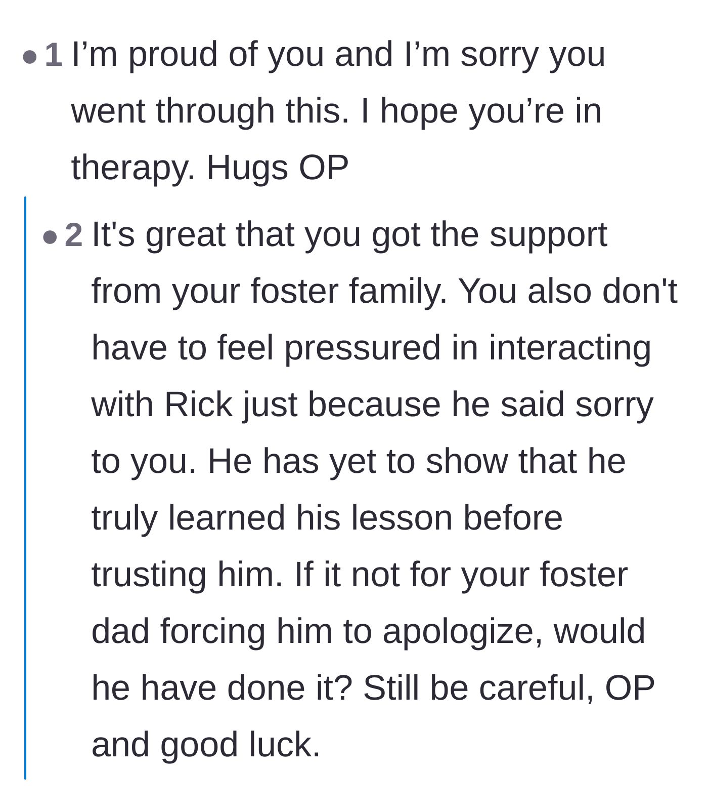 Comment thread 2 - Advice urging the teen to stay cautious and not feel pressured to interact with her accuser.