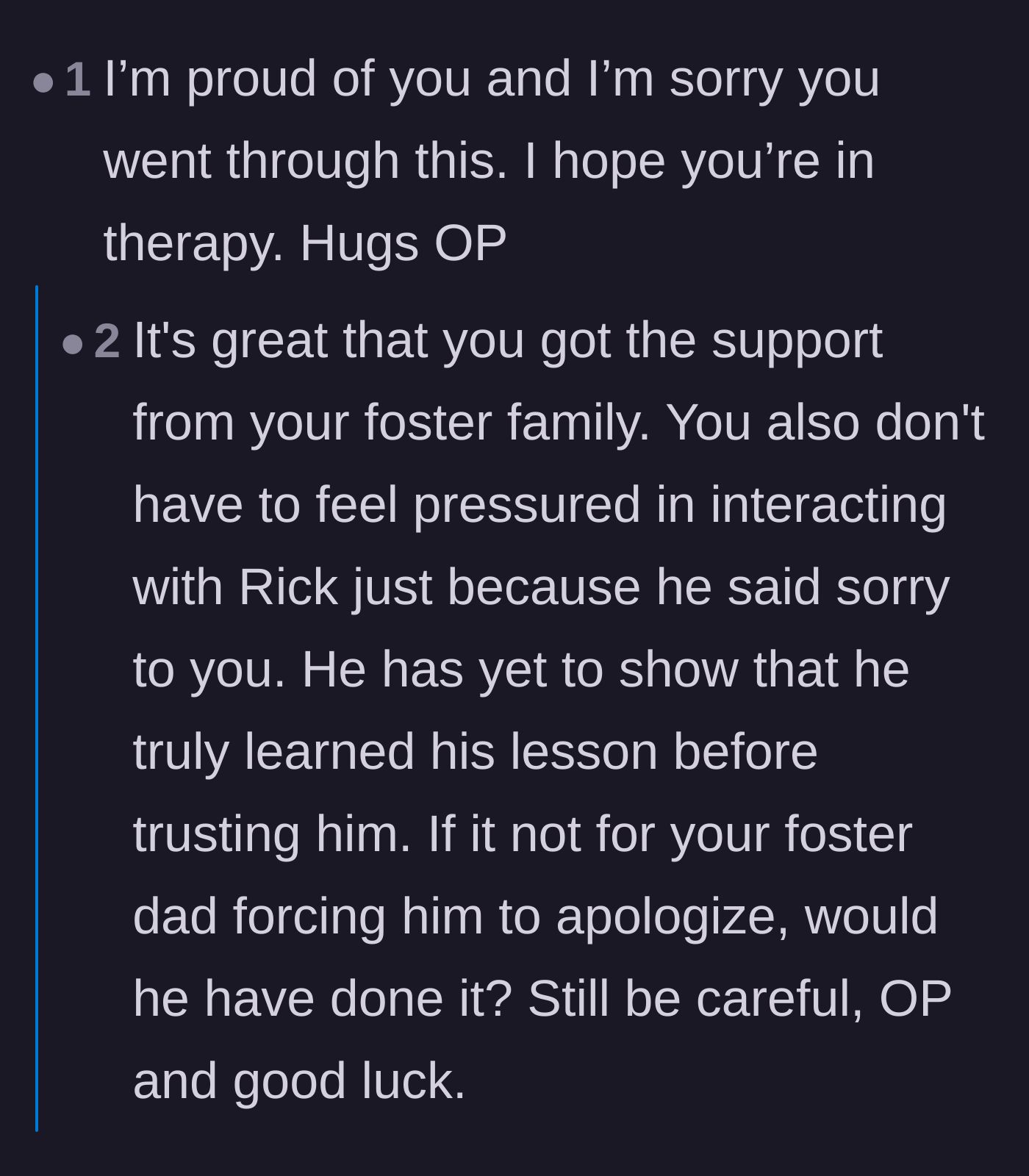Comment thread 2 - Advice urging the teen to stay cautious and not feel pressured to interact with her accuser.