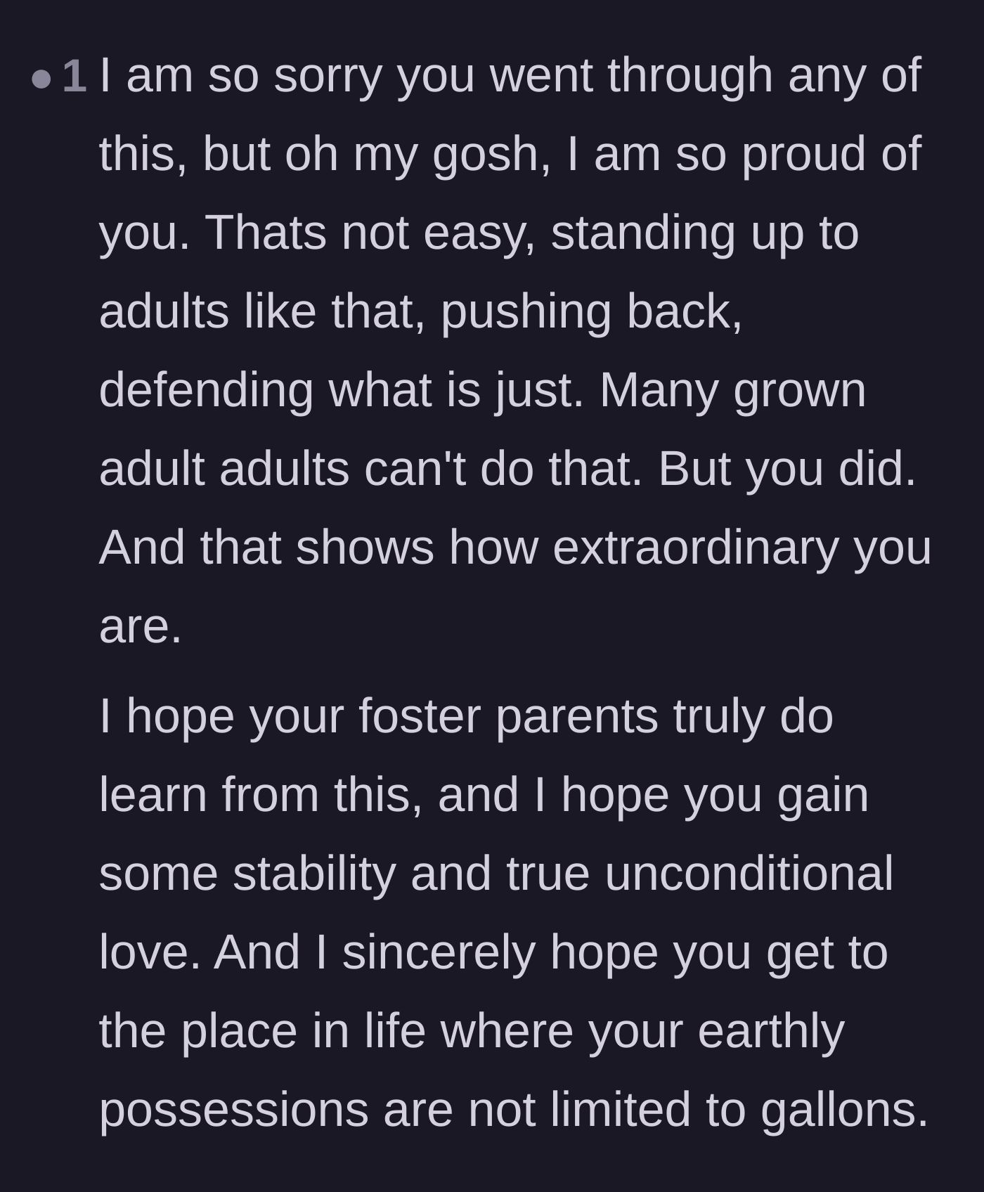 Comment thread 4 - High praise for the sixteen-year-old's extraordinary courage in standing up to adults.