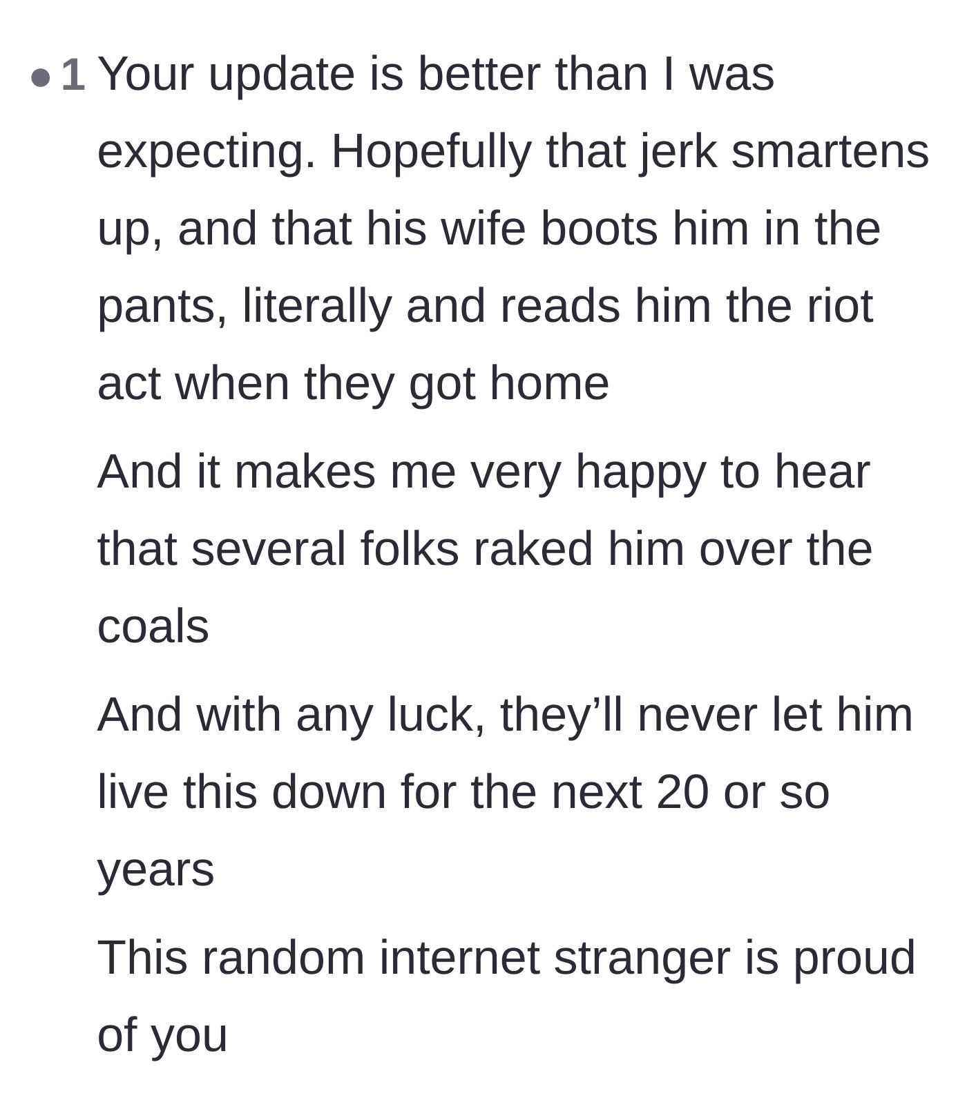 Comment thread 6 - Excitement over the extended family calling out the uncle and hoping he never lives it down.