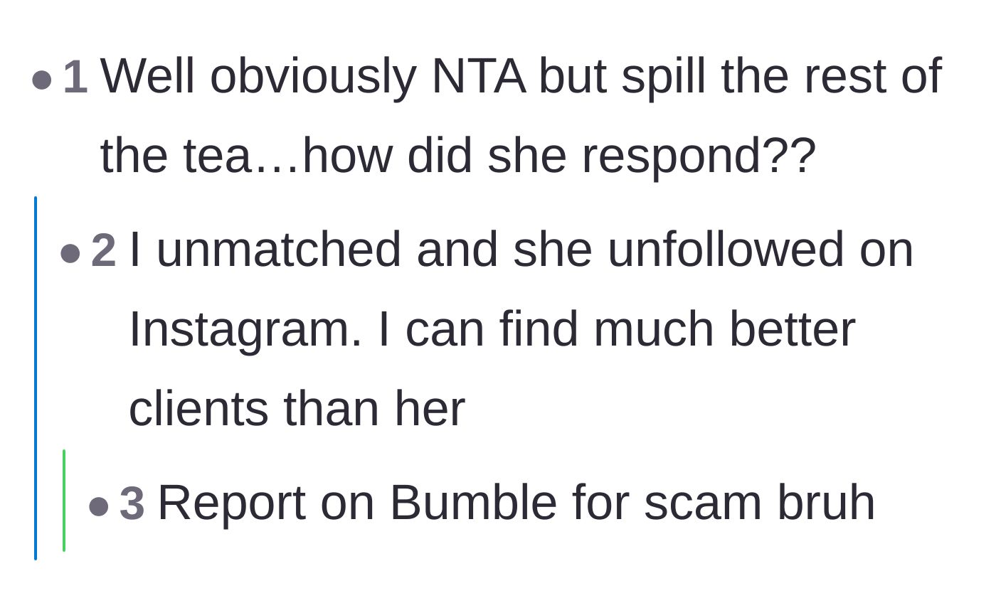 Comment thread 2 - Readers asking for the final outcome and suggesting the photographer report her account as a scam.