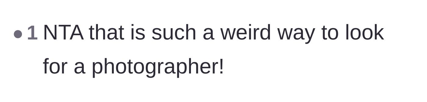 Comment thread 5 - A short reaction calling out how strange it is to source professional photographers on Bumble.