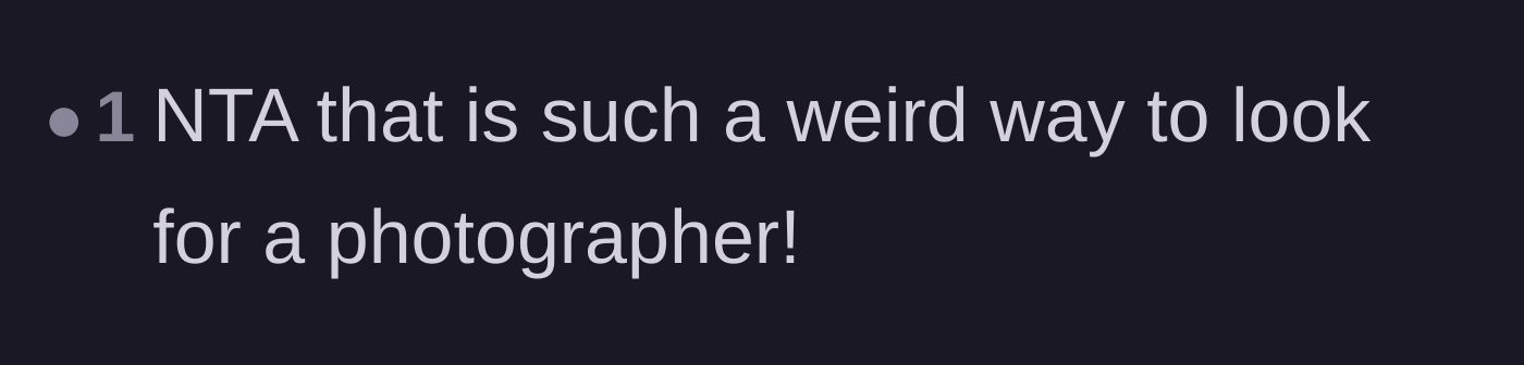 Comment thread 5 - A short reaction calling out how strange it is to source professional photographers on Bumble.