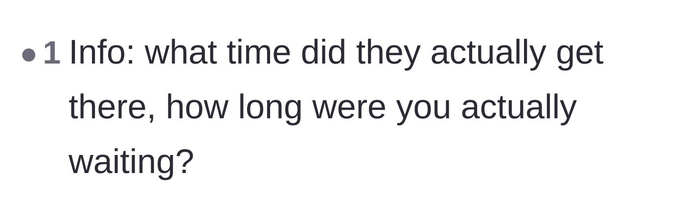 Comment thread 6 - Asking for the exact timeline of when the friends finally arrived and how long the total wait was.