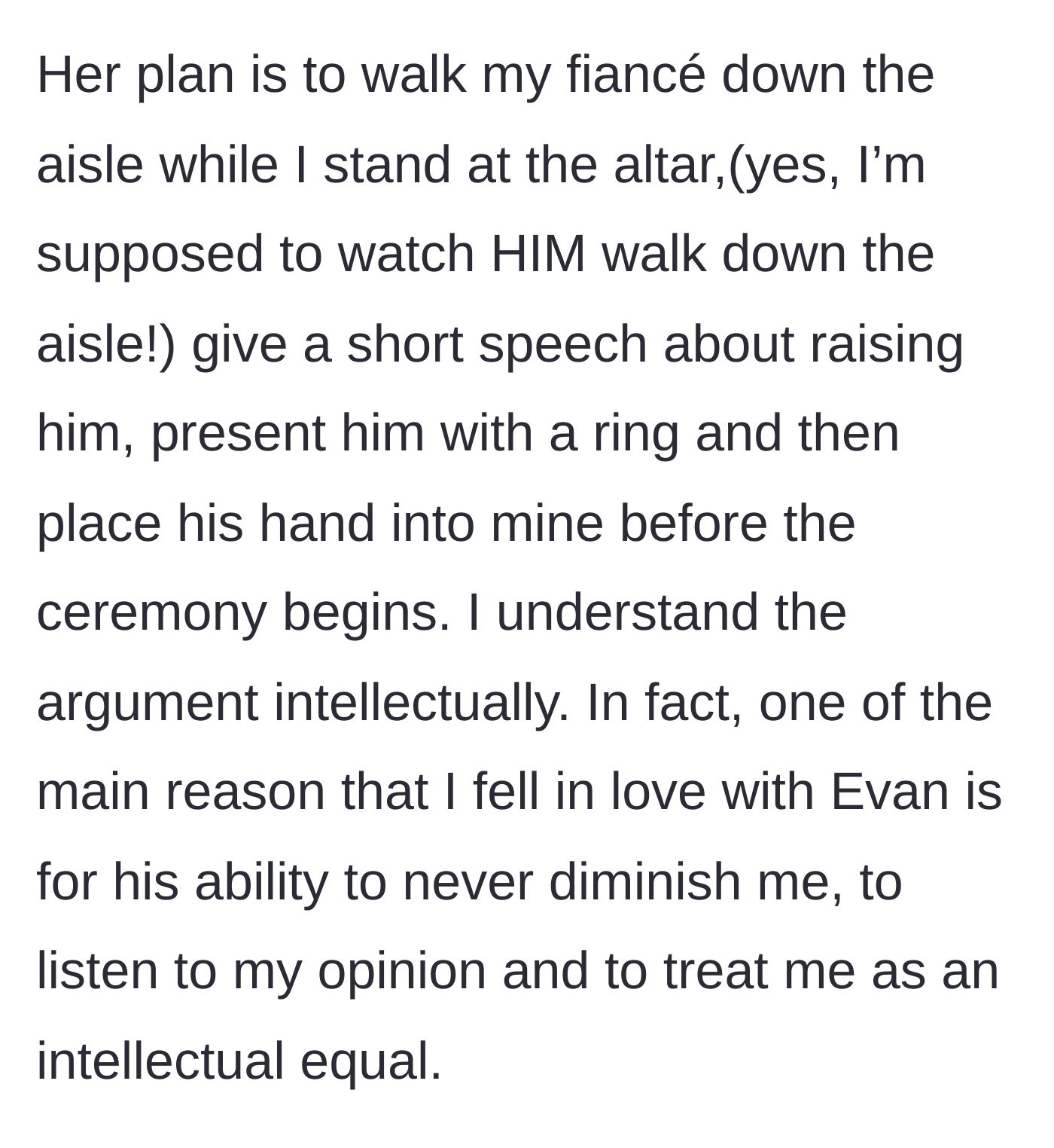 Story part 2 - The mother-in-law's elaborate plan where the bride waits at the altar while the mother walks the groom down, gives a speech, and presents him with a ring.