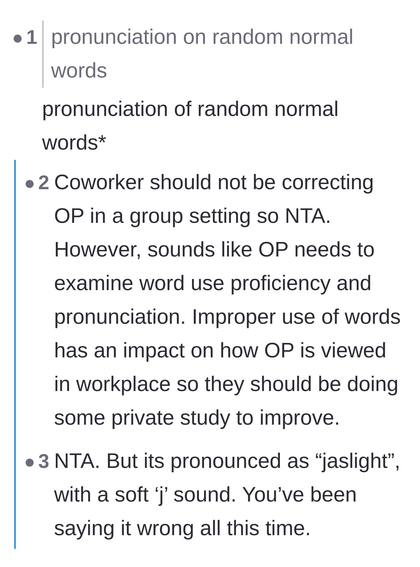 Comment thread 2 - A debate over whether the worker needs private speech improvement or if the coworker is committing a microaggression.
