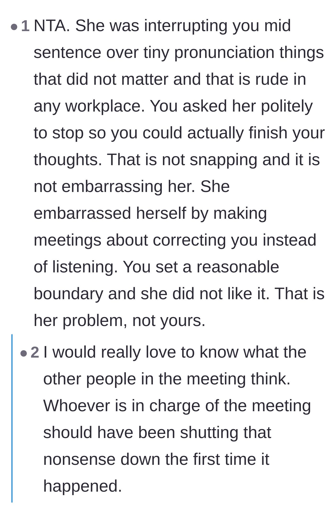 Comment thread 6 - Full support for the worker setting a boundary and questions about why management didn't intervene.