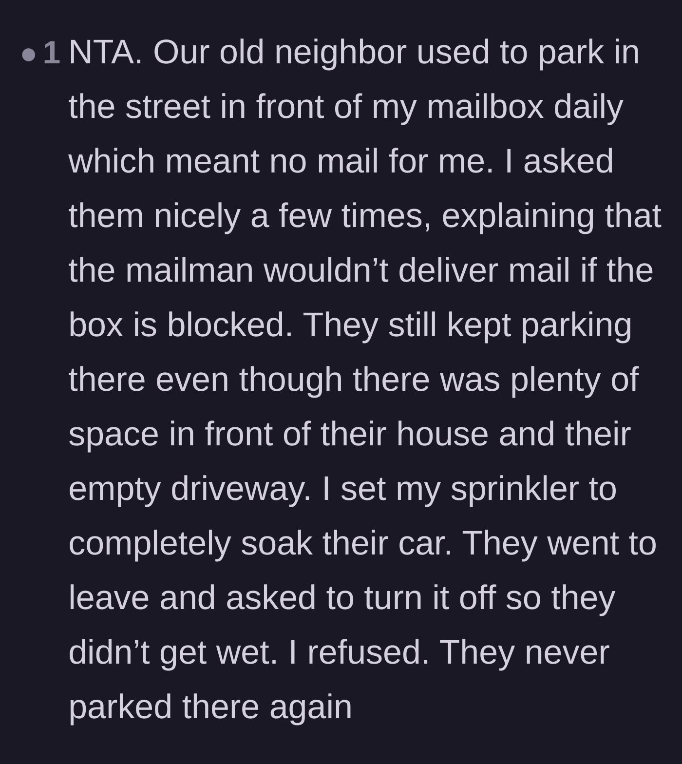 Comment thread 3 - A reader shares a personal victory story of using a sprinkler to stop a neighbor from blocking their mailbox.