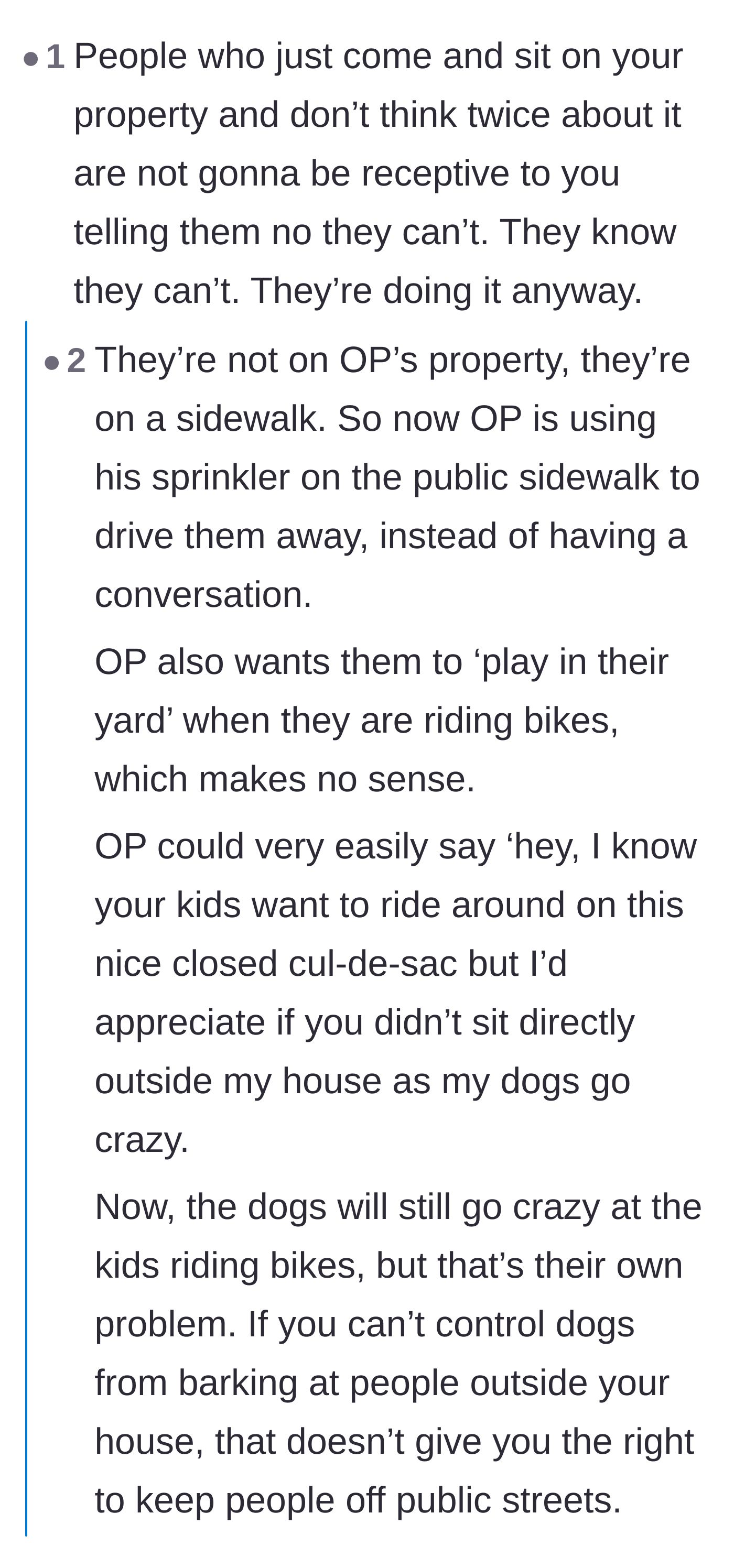 Comment thread 4 - A debate over property lines, distinguishing between public sidewalks and private walkways.