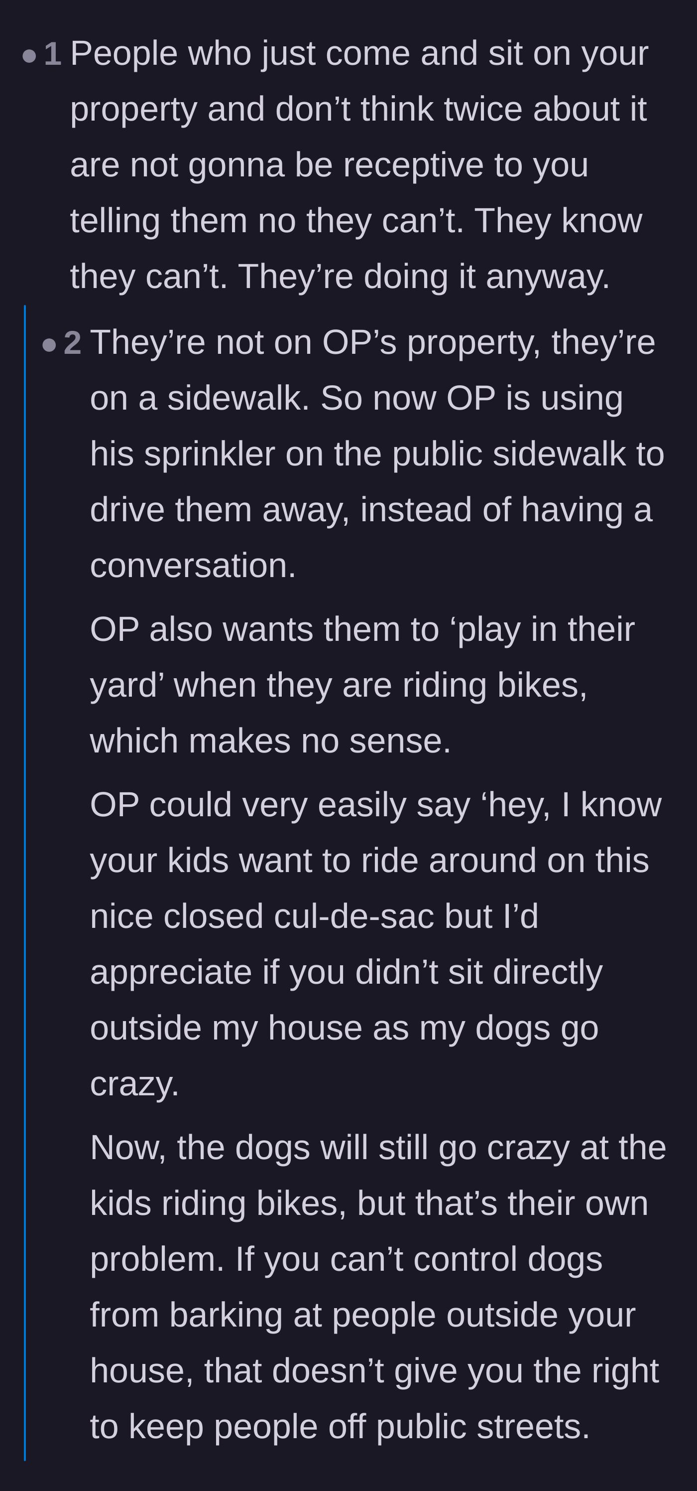Comment thread 4 - A debate over property lines, distinguishing between public sidewalks and private walkways.