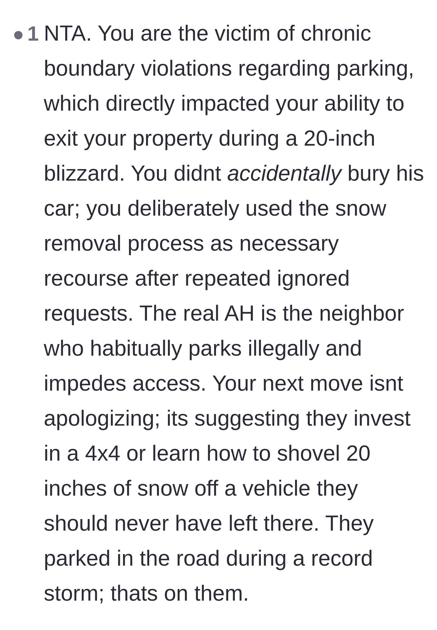 Comment thread 3 - A commenter analyzing the neighbor's behavior as chronic boundary violations and defending the homeowner's response.
