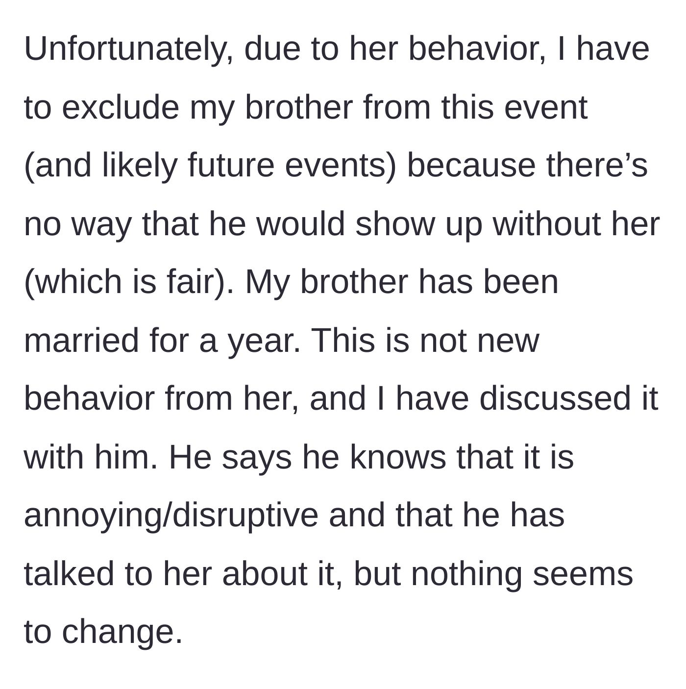 Story part 2 - The sister admits she has to exclude her brother from game night because he's a package deal with his wife, despite him knowing about the issue.