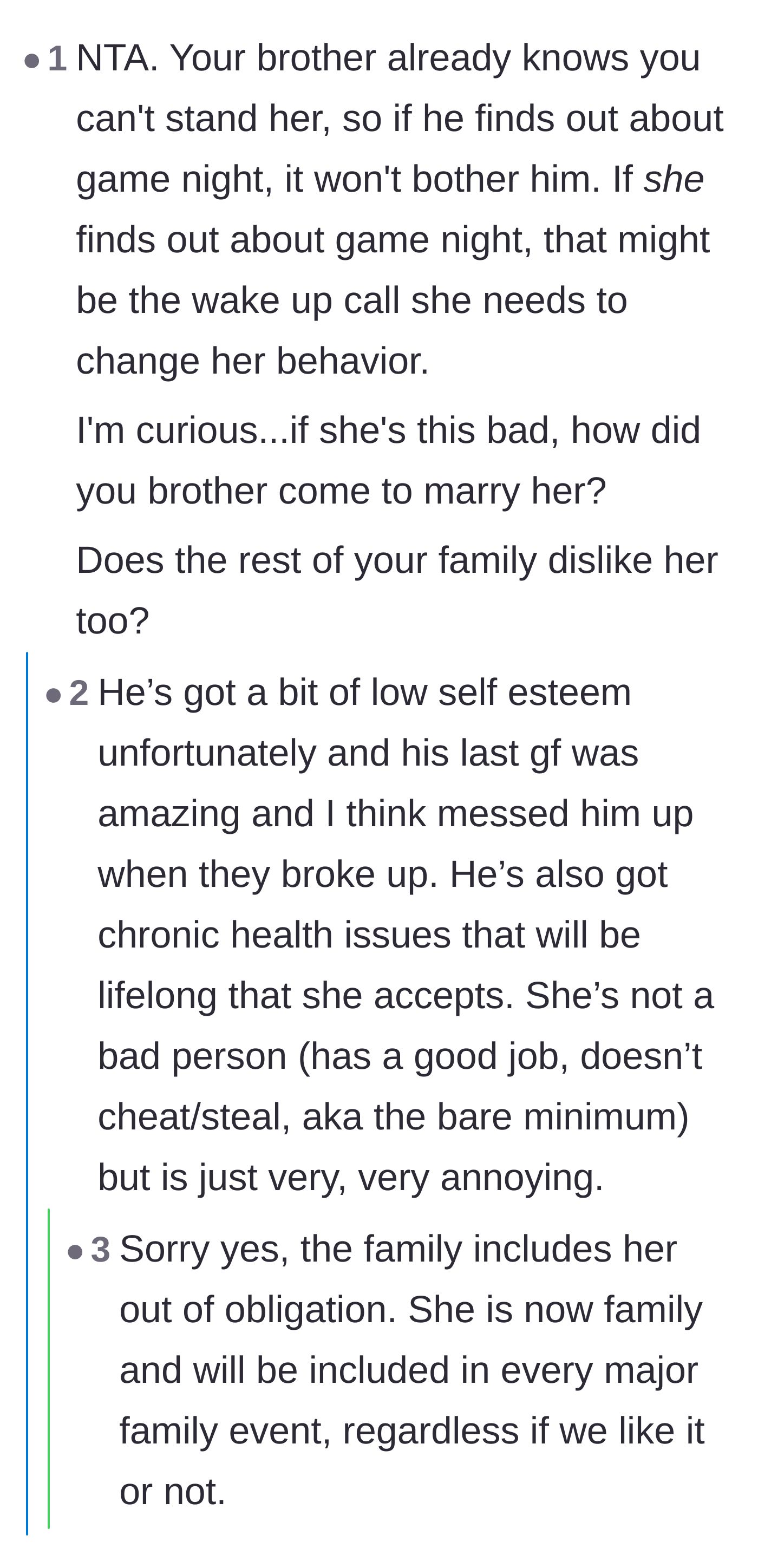 Comment thread 3 - The original poster admits her brother settles due to low self-esteem, sparking fierce debate about family obligations.