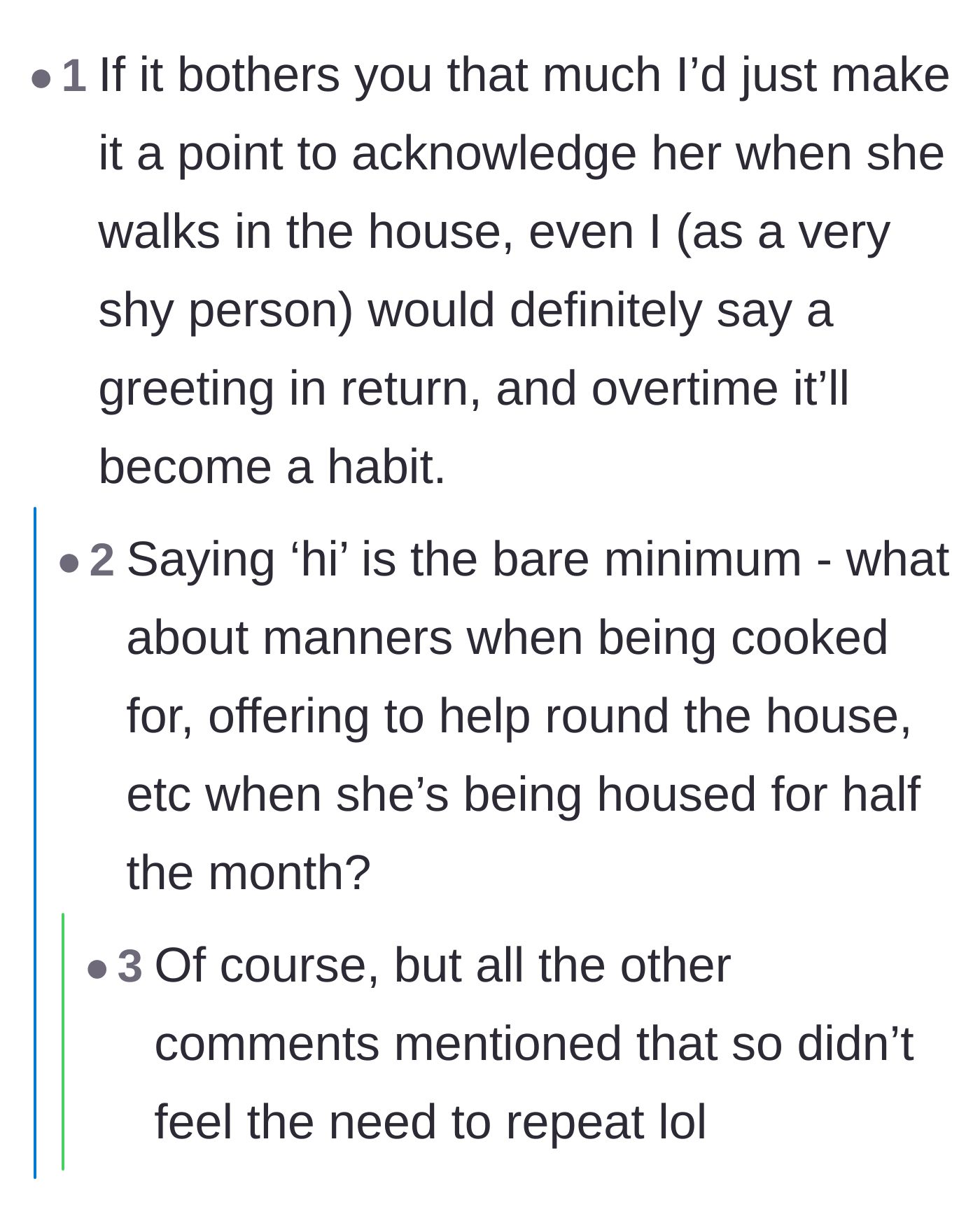 Comment thread 6 - A suggestion to just loudly greet the girlfriend first, while another user reminds them that manners go well beyond a simple hello.