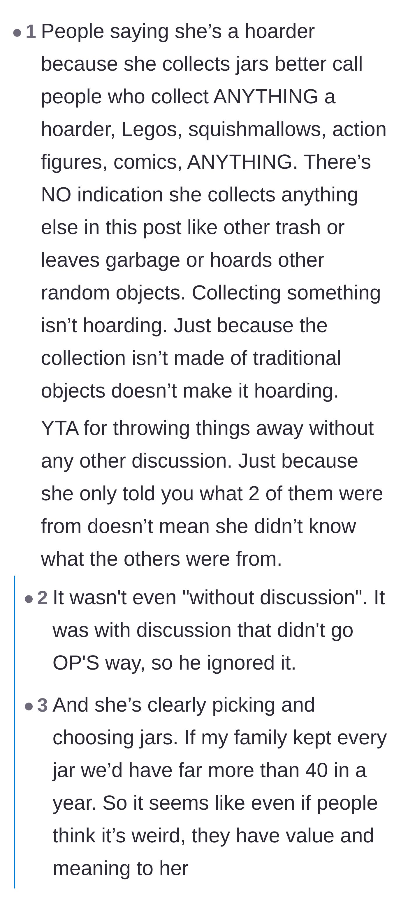 Comment thread 2 - A debate on whether 40 jars actually constitutes hoarding compared to other common collections.