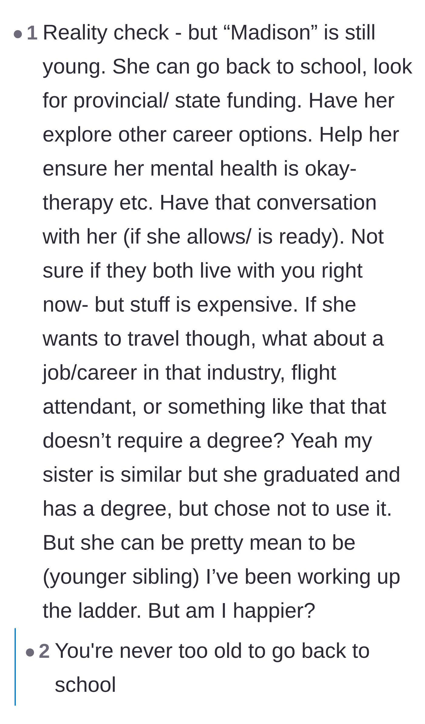 Comment thread 5 - Reminders that the older sister is still young and has plenty of time to turn her life around.