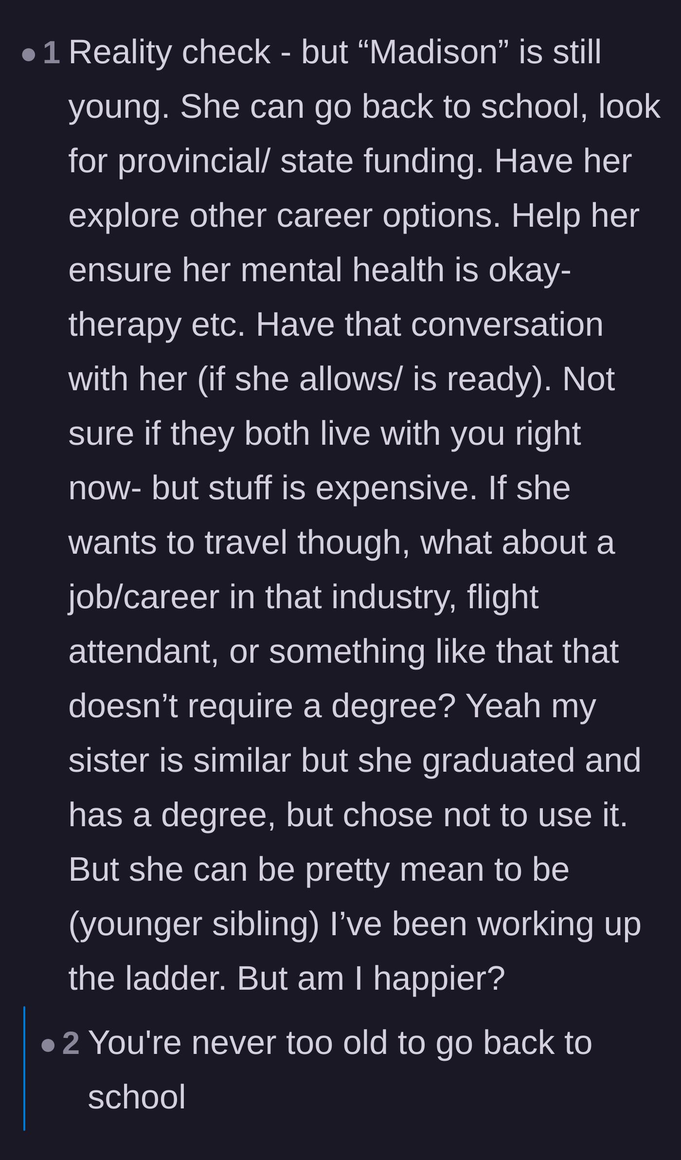 Comment thread 5 - Reminders that the older sister is still young and has plenty of time to turn her life around.