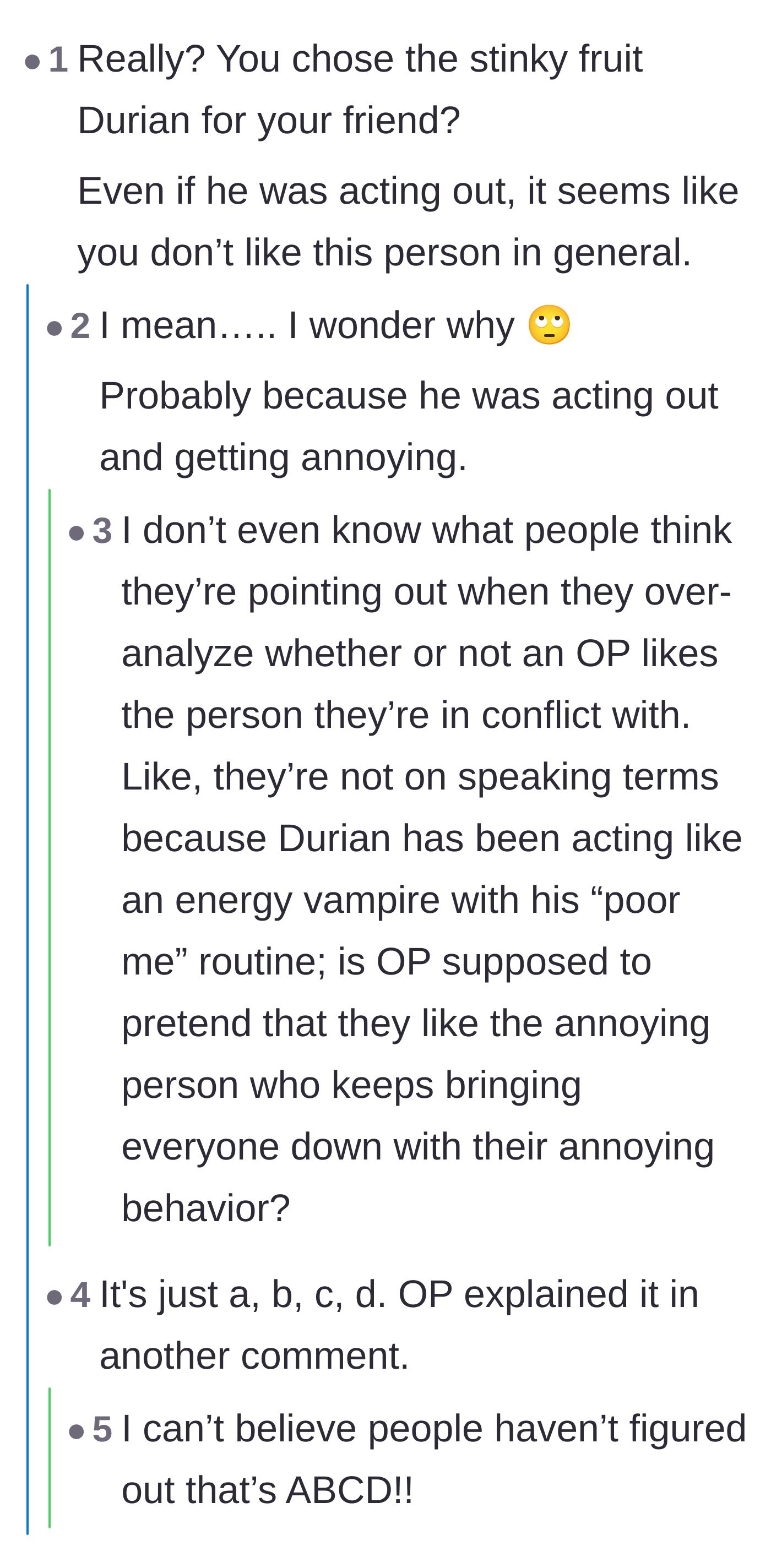 Comment thread 2 - A thread where users defend the main character's lack of affection for her friend after dealing with his exhausting behavior.