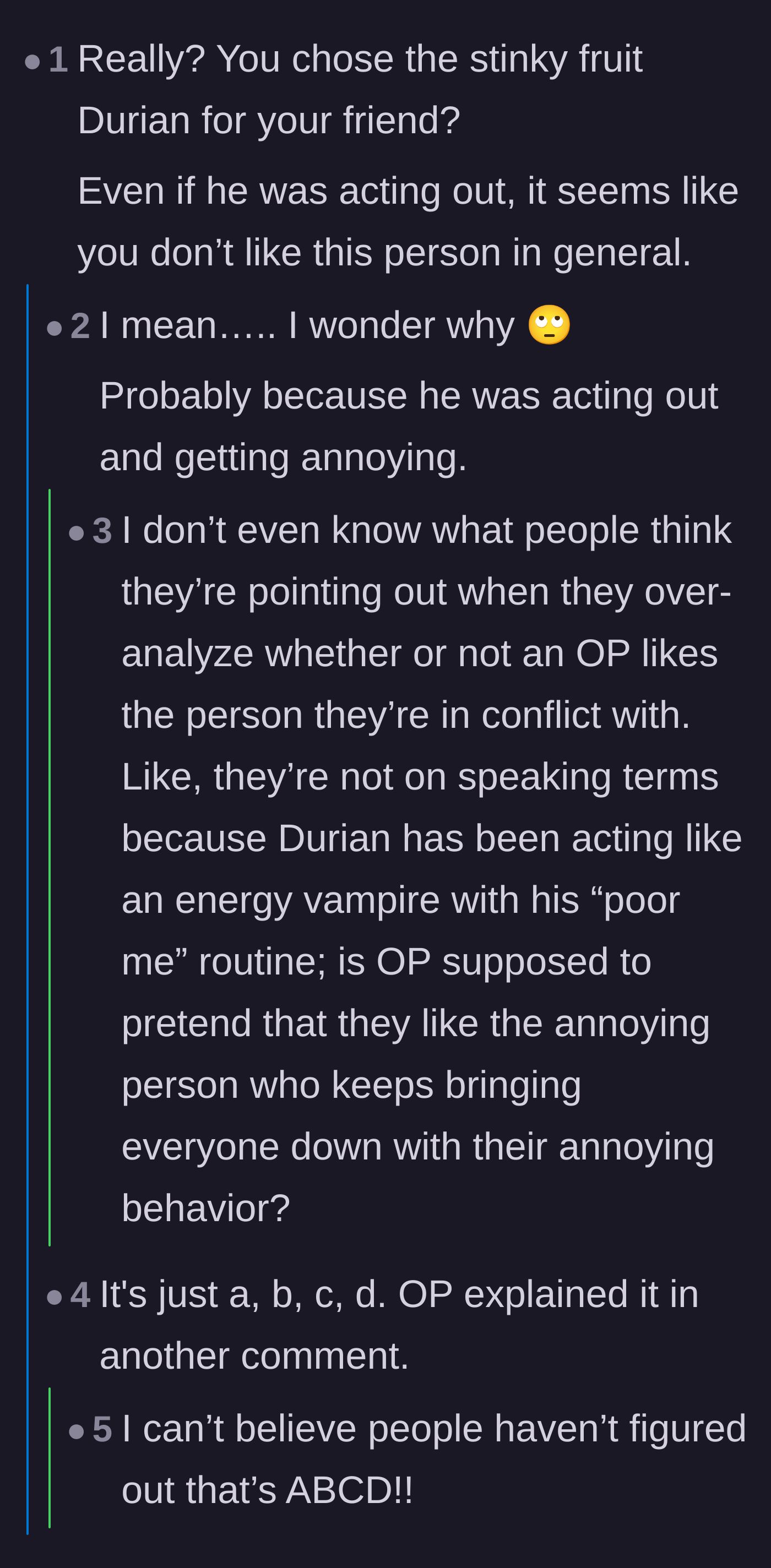 Comment thread 2 - A thread where users defend the main character's lack of affection for her friend after dealing with his exhausting behavior.