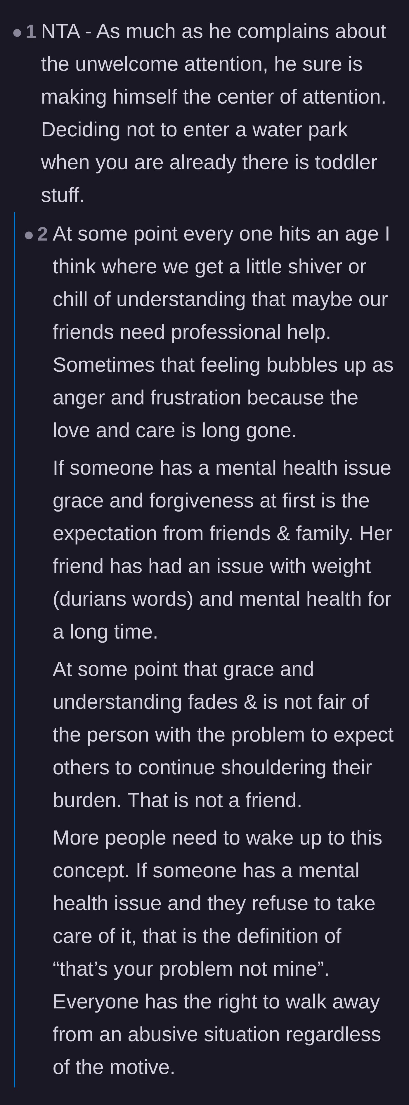 Comment thread 4 - A philosophical discussion about how grace for a friend's mental health eventually runs out if they refuse to seek professional help.