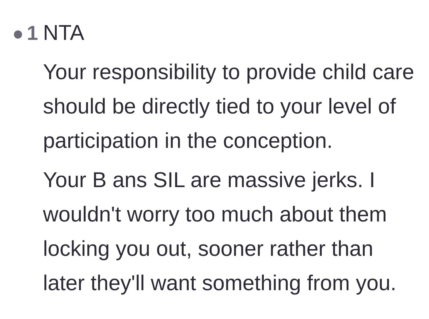 Comment thread 5 - A remark joking that childcare responsibilities should match participation in conception.