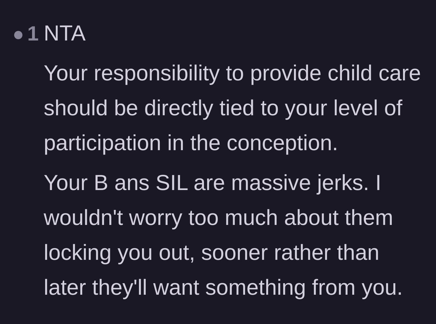 Comment thread 5 - A remark joking that childcare responsibilities should match participation in conception.