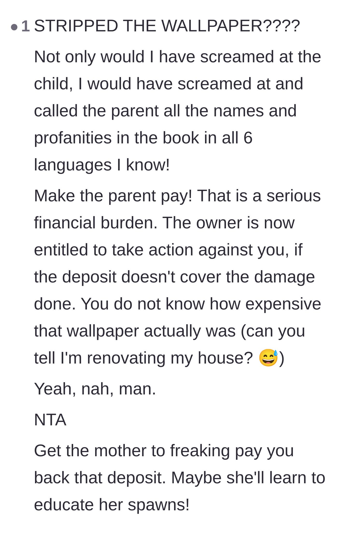 Comment thread 4 - A furious reader, who is currently renovating, breaking down how shockingly expensive wallpaper damage actually is.