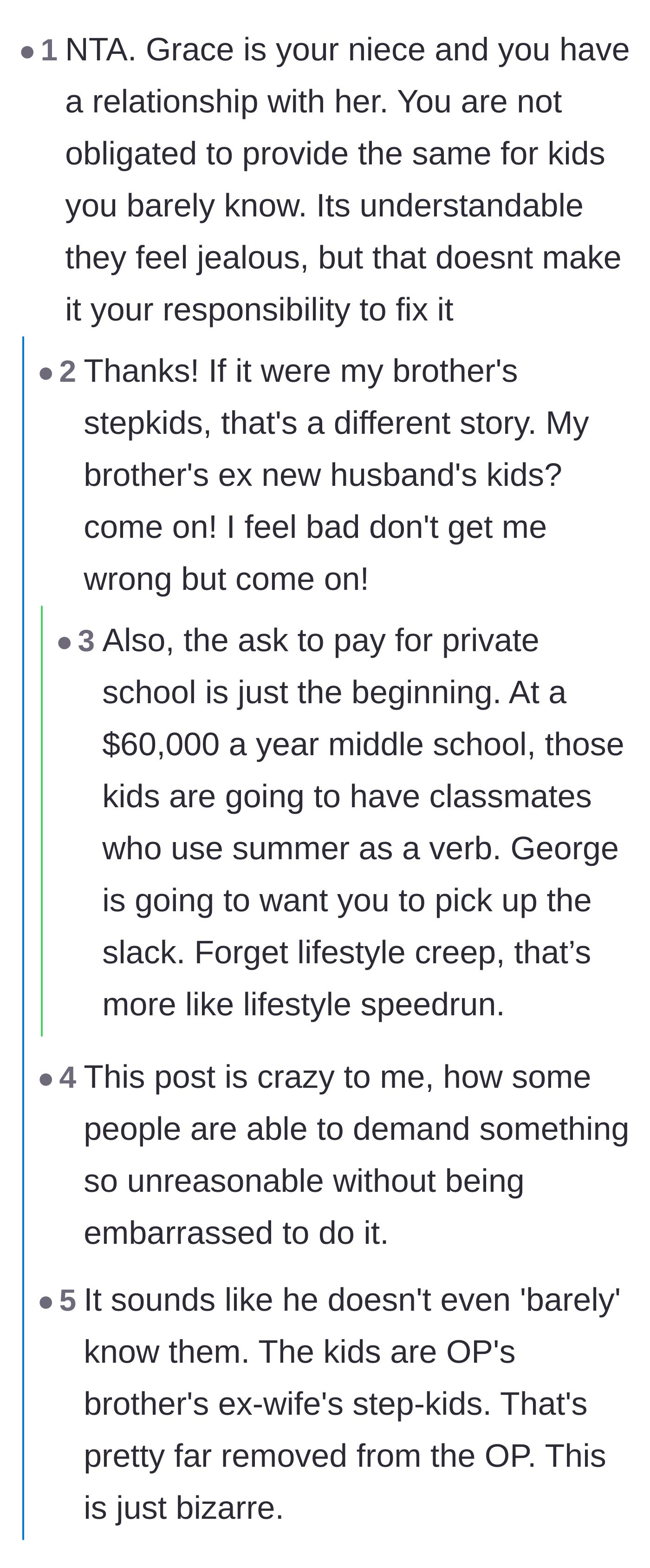 Comment thread 1 - Readers dissect the audacity of the stepfather's demands and the reality of his actual financial situation.