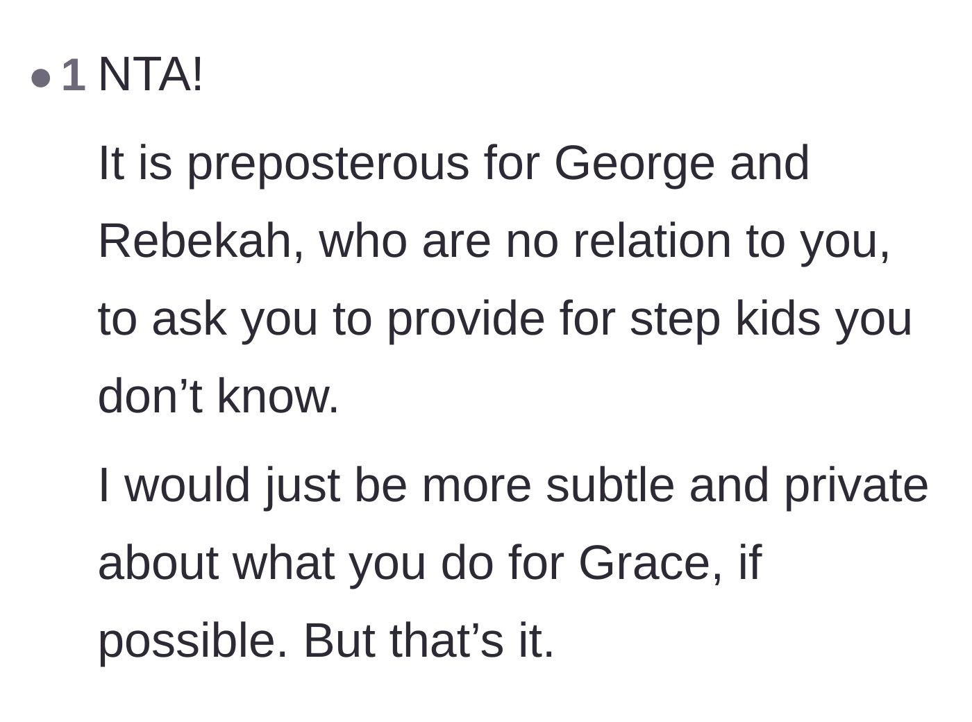 Comment thread 5 - A straightforward verdict declaring the stepfather's request preposterous and advising the aunt to keep her gifts to the niece private.