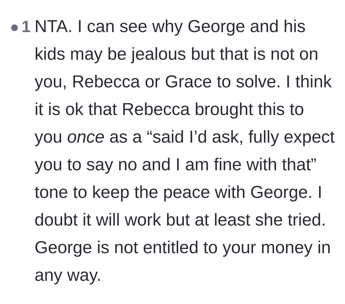 Comment thread 6 - Defending the biological mother for acting as a reluctant messenger just to keep the peace in her new marriage.