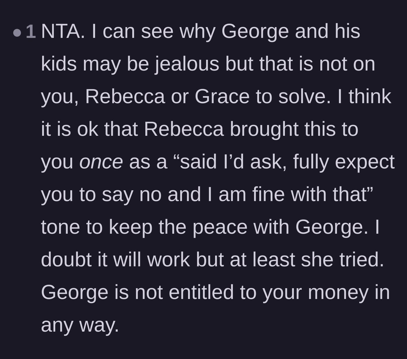 Comment thread 6 - Defending the biological mother for acting as a reluctant messenger just to keep the peace in her new marriage.